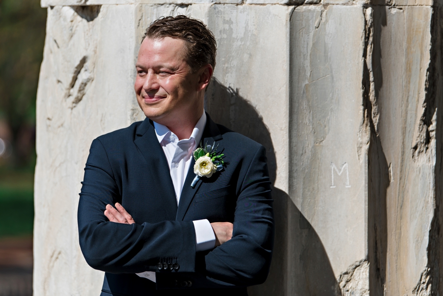 A handsome groom soaking up the sun in Philly.